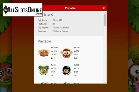 Paytable 1. Tiki Island (Gamesys) from Roxor Gaming