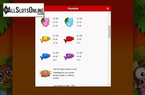 Paytable 2. Tiki Island (Gamesys) from Roxor Gaming