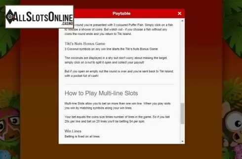 Paytable 5. Tiki Island (Gamesys) from Roxor Gaming