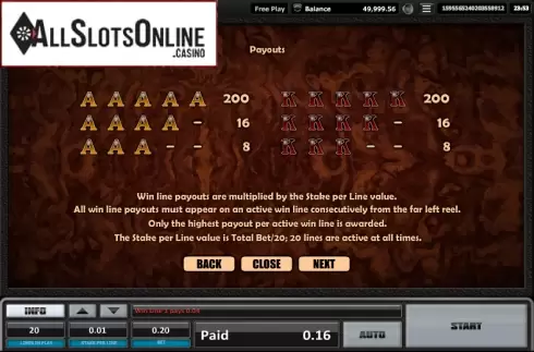 Paytable 4. Time is money from Realistic