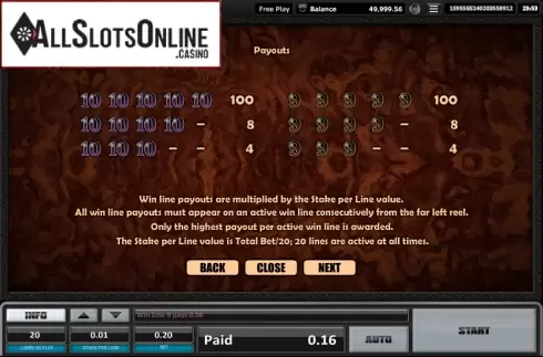 Paytable 6. Time is money from Realistic