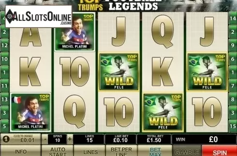 Reels screen. Top Trumps World Football Legends from Playtech