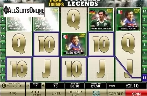 Win screen. Top Trumps World Football Legends from Playtech
