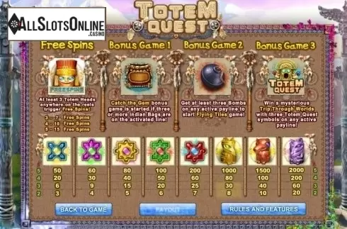 Paytable 1. Totem Quest from GamesOS