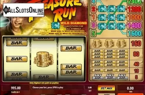Reel screen. Treasure Run from Tom Horn Gaming
