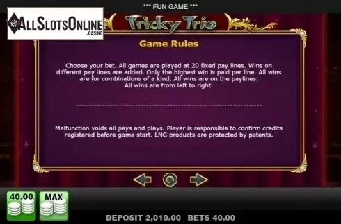 Rules. Tricky Trio from Merkur