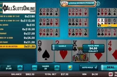 Game Screen 2. Triple Bonus Poker (Red Rake) from Red Rake