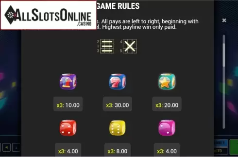Paytable. Triple Dice from Fazi