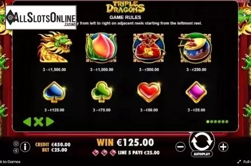 Paytable. Triple Dragons (Pragmatic Play) from Pragmatic Play