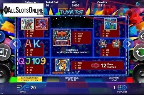 Paytable. Tumatop from DLV