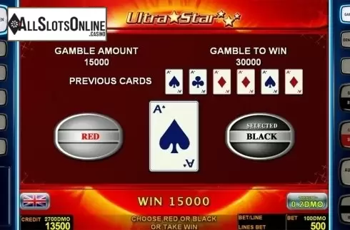Gamble game screen. Ultra Star Deluxe from Novomatic