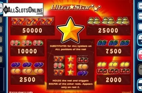 Paytable . Ultra Star Deluxe from Novomatic