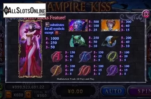 Paytable. Vampire Kiss (CQ9Gaming) from CQ9Gaming