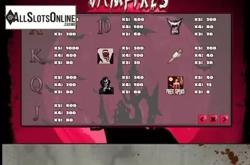 Paytable. Vampires (PlayPearls) from PlayPearls