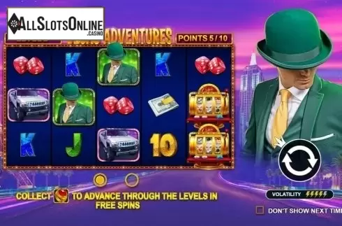 Start Screen. Vegas Adventures with Mr Green from Pragmatic Play