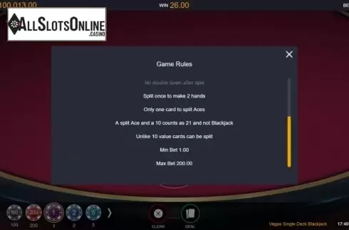 Info 2. Vegas Single Deck Blackjack (Switch Studios) from Switch Studios