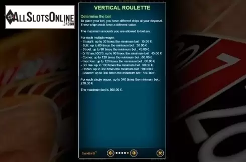 Rules 5. Vertical Roulette VIP from GAMING1