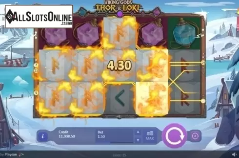 Win screen. Viking Gods Thor and Loki from Playson