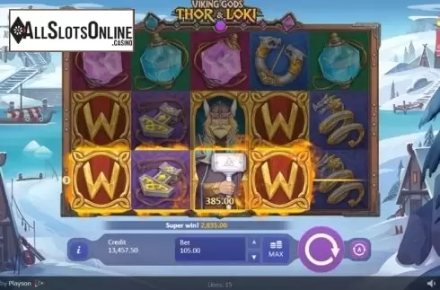 Bonus Symbol screen. Viking Gods Thor and Loki from Playson