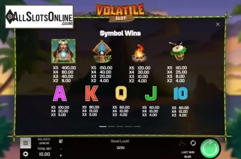Paytable. Volatile Slot from Golden Rock Studios