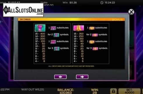 Paytable 1. Way Out Wilds from High 5 Games