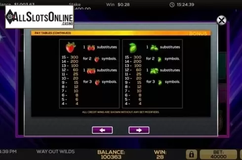 Paytable 2. Way Out Wilds from High 5 Games