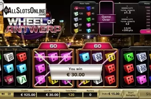 Win Screen. Wheel of Antwerp from Air Dice