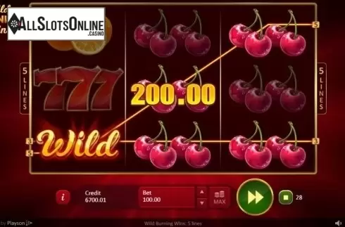 Win Screen 2. Wild Burning Wins: 5 lines from Playson