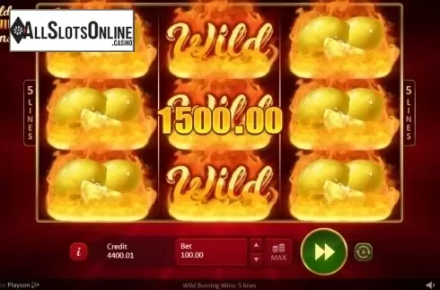 Win Screen 2. Wild Burning Wins: 5 lines from Playson
