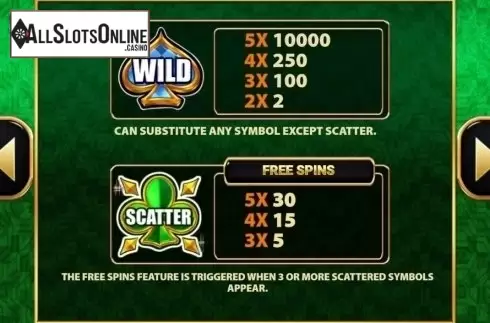 Paytable. Wild Shamrock (MultiSlot) from MultiSlot