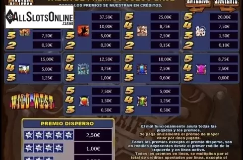 Paytable. Wild West (R. Franco) from R. Franco