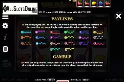 Paylines. Wild and Fruity from Leander Games