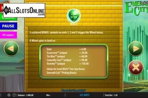 Paytable 4. Wizard of Oz: Emerald City from WMS