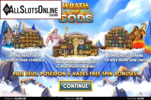 Start screen. Wrath of Gods from Bang Bang Games