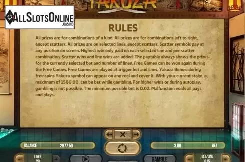 Paytable 3. Yakuza (Fugaso) from Fugaso
