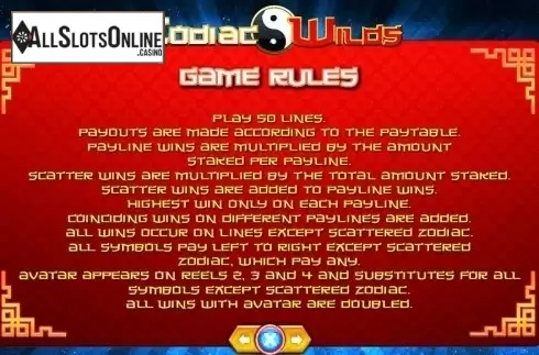 Paytable 4. Zodiac Wilds from TOP TREND GAMING