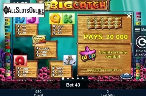 Paytable 1. Big Catch from Greentube