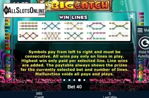 Paytable 4. Big Catch from Greentube