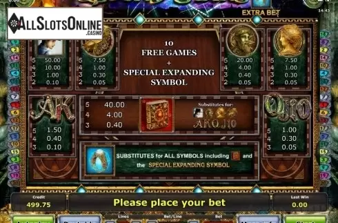 Paytable 1. Book of Stars from Greentube