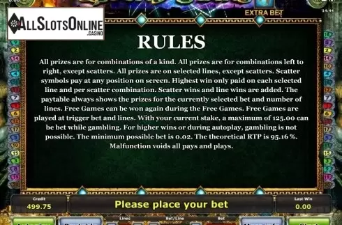 Paytable 4. Book of Stars from Greentube