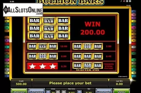 Paytable 1. Bullion Bars from Greentube