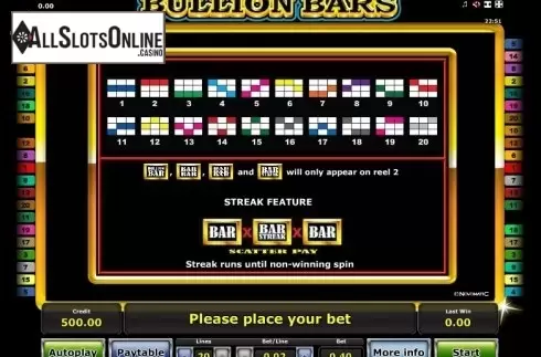 Paytable 2. Bullion Bars from Greentube