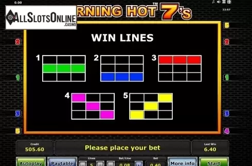 Paytable 3. Burning Hot Sevens from Greentube