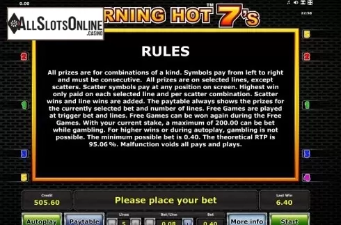 Paytable 4. Burning Hot Sevens from Greentube