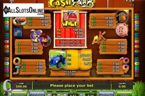 Paytable 1. Cash Farm from Greentube