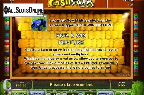 Paytable 2. Cash Farm from Greentube