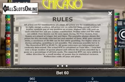 Paytable 3. Chicago (Green Tube) from Greentube