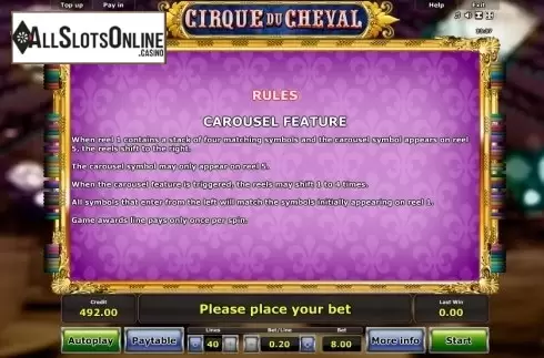 Paytable 3. Cirque du Cheval from Greentube