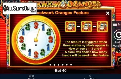 Paytable 2. Clockwork Oranges from Greentube