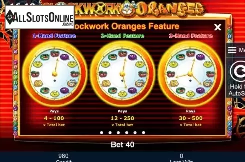 Paytable 3. Clockwork Oranges from Greentube